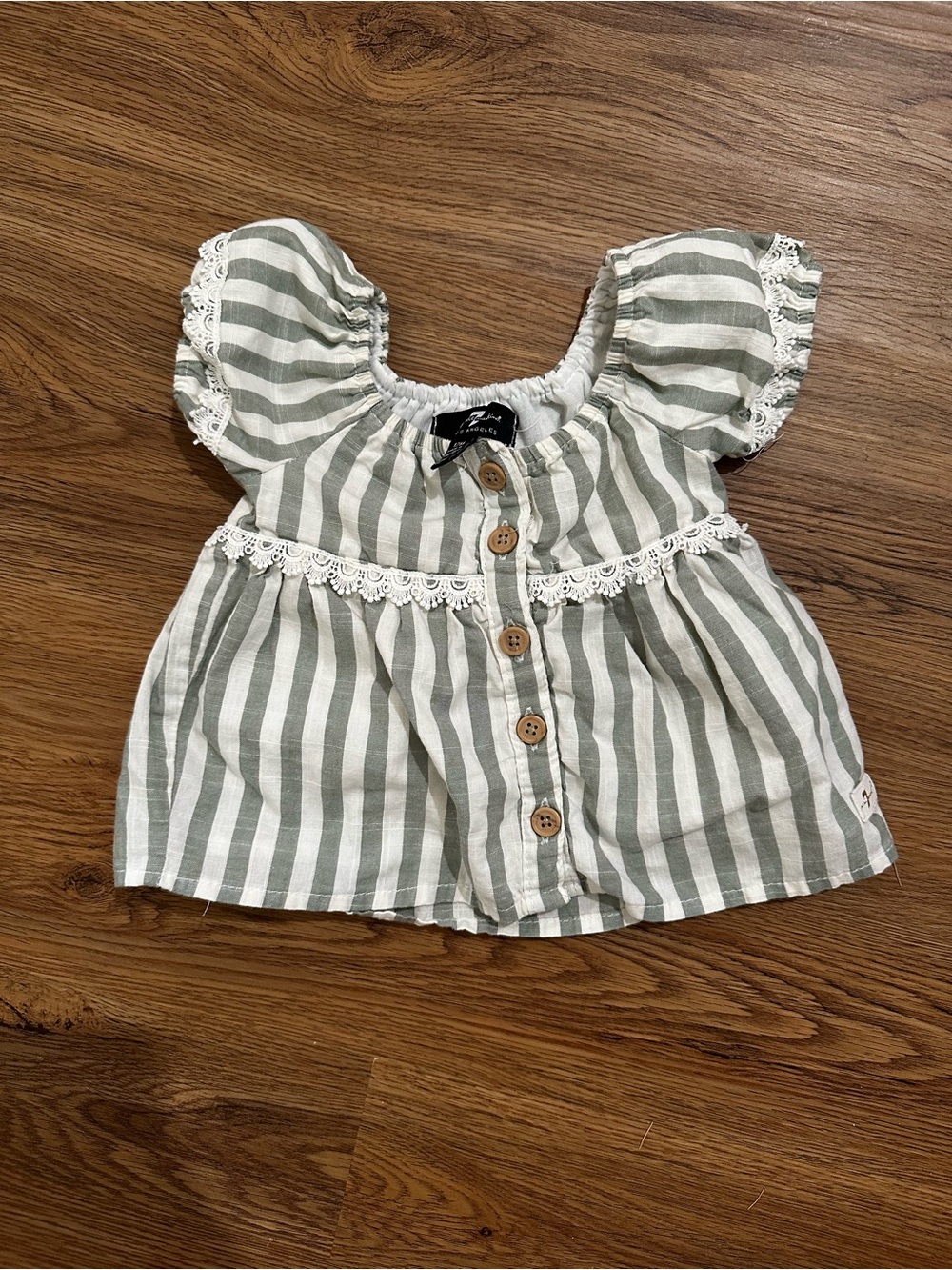 7 For All Mankind Girls White and Gray Striped Button Front Blouse